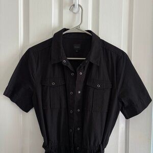 Nique Black Utility Linen-Blend Short Sleeve Jumpsuit